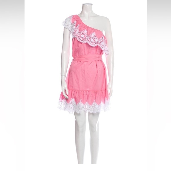 NWT. Tuckernuck. Miguelina Summer Pink Cotton and Lace One Shoulder Dress. Small - Picture 3 of 6